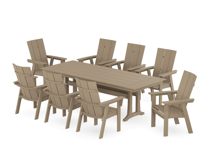 POLYWOOD® Modern Curveback Adirondack 9-Piece Farmhouse Dining Set with Trestle Legs