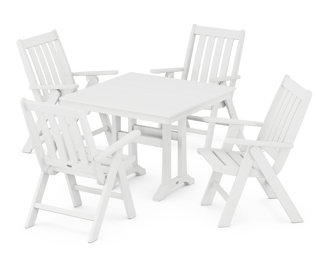 POLYWOOD® Vineyard Folding 5-Piece Farmhouse Dining Set With Trestle Legs