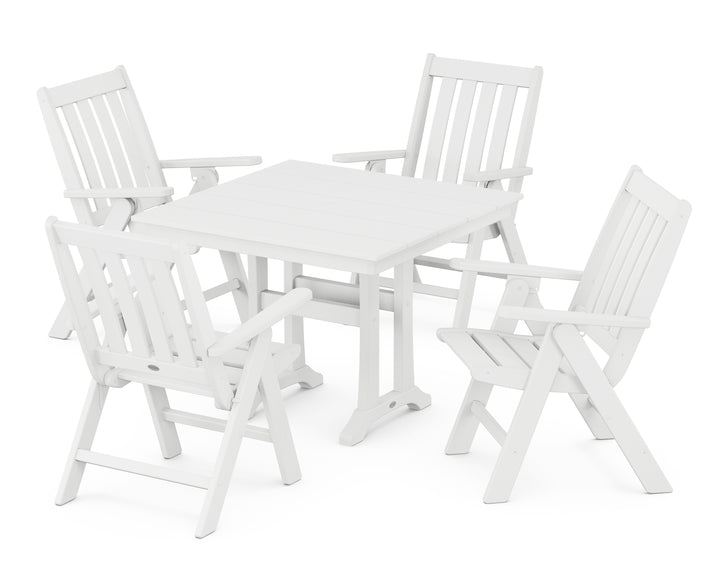 POLYWOOD® Vineyard Folding 5-Piece Farmhouse Dining Set With Trestle Legs