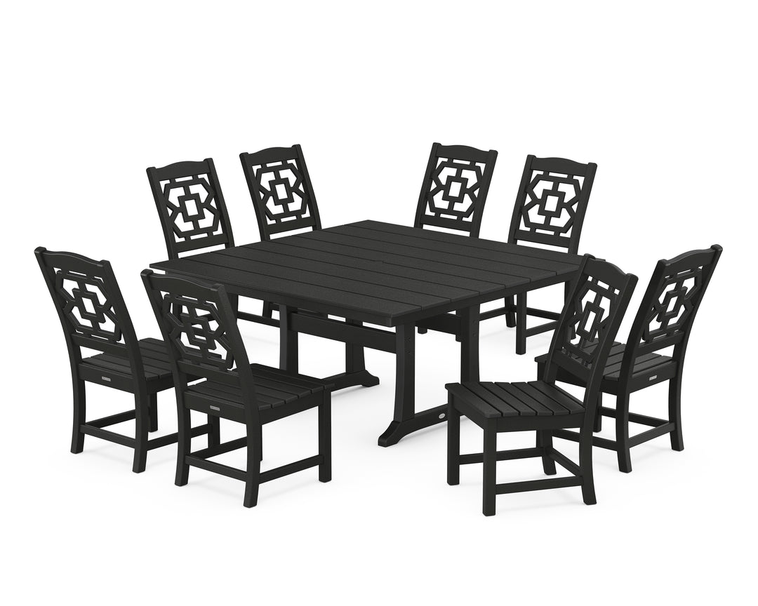 Martha Stewart by POLYWOOD® Chinoiserie 9-Piece Square Farmhouse Side Chair Dining Set with Trestle Legs