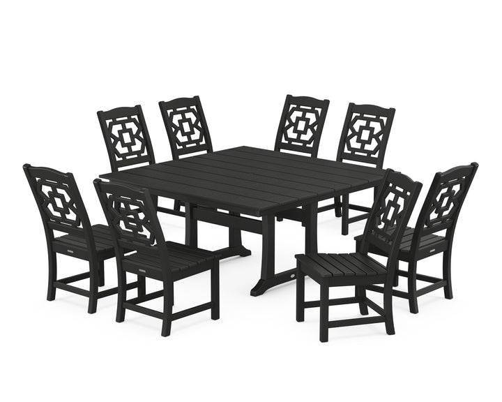 Martha Stewart by POLYWOOD® Chinoiserie 9-Piece Square Farmhouse Side Chair Dining Set with Trestle Legs