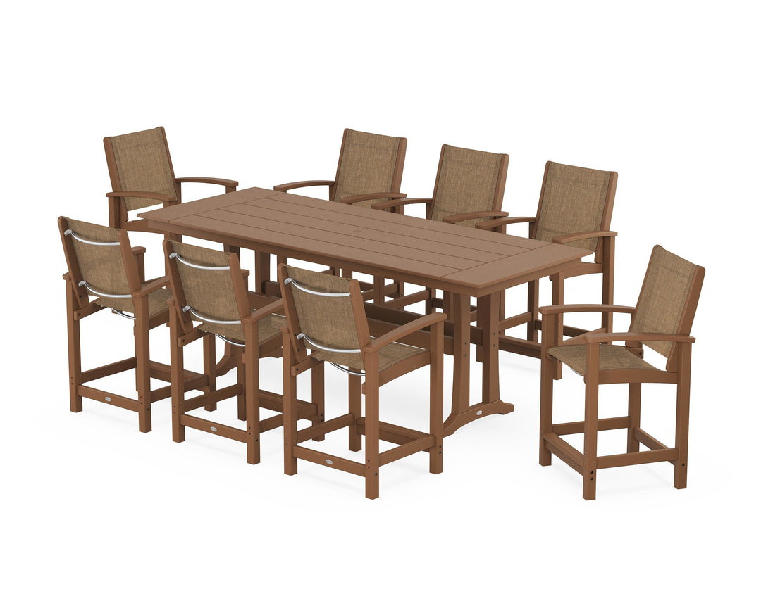 POLYWOOD® Coastal 9-Piece Farmhouse Counter Set with Trestle Legs