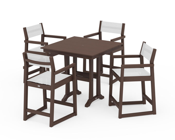 POLYWOOD® EDGE Sling Arm Chair 5-Piece Farmhouse Counter Set with Trestle Legs