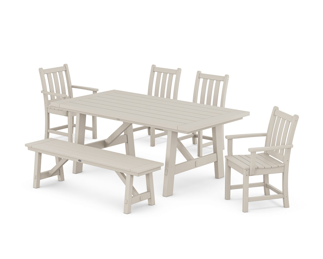 POLYWOOD® Traditional Garden 6-Piece Rustic Farmhouse Dining Set With Bench