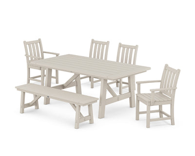 Traditional Garden 6-Piece Rustic Farmhouse Dining Set With Bench