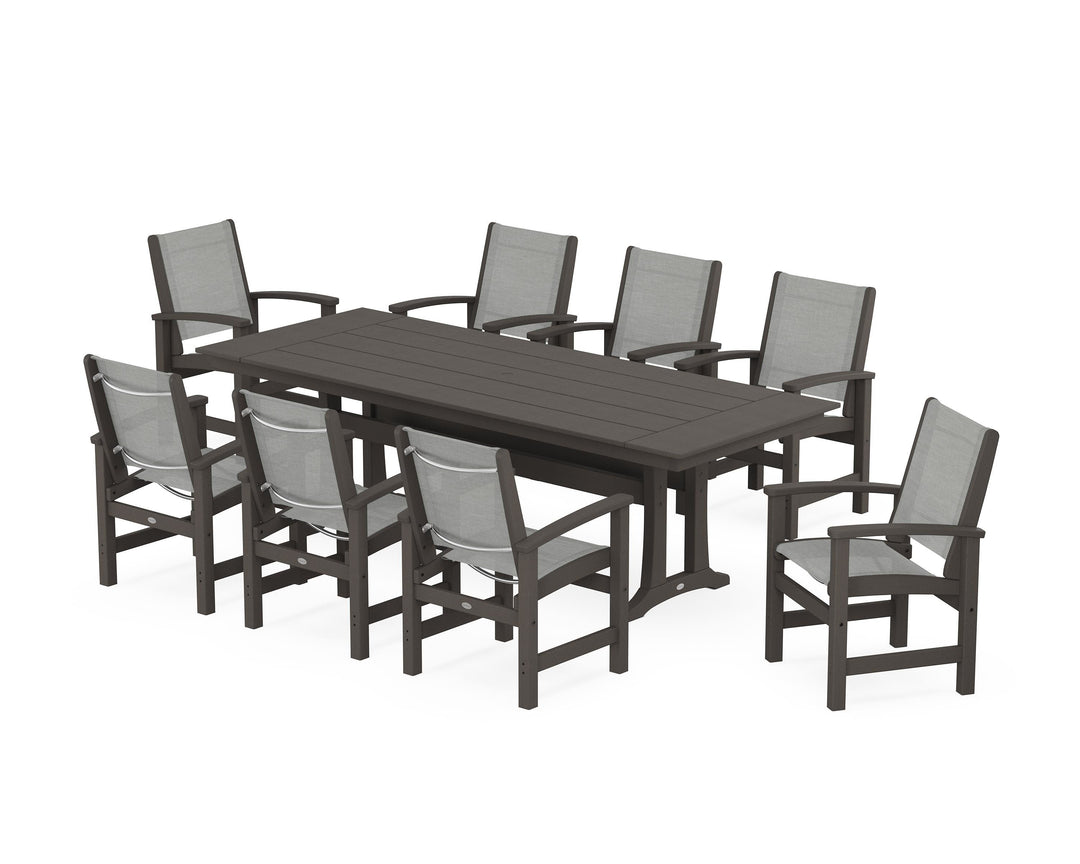 POLYWOOD® Coastal 9-Piece Farmhouse Dining Set with Trestle Legs