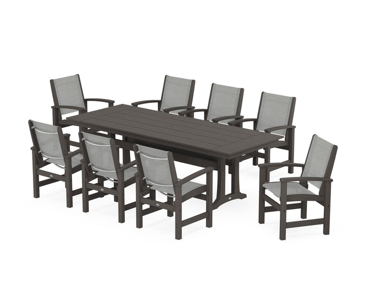 POLYWOOD® Coastal 9-Piece Farmhouse Dining Set with Trestle Legs