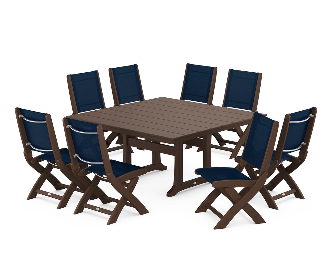 POLYWOOD® Coastal Folding Side Chair 9-Piece Farmhouse Dining Set