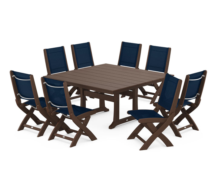 POLYWOOD® Coastal Folding Side Chair 9-Piece Farmhouse Dining Set