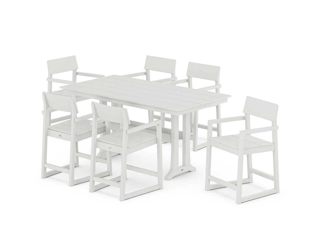 POLYWOOD® EDGE Arm Chair 7-Piece Farmhouse Counter Set with Trestle Legs