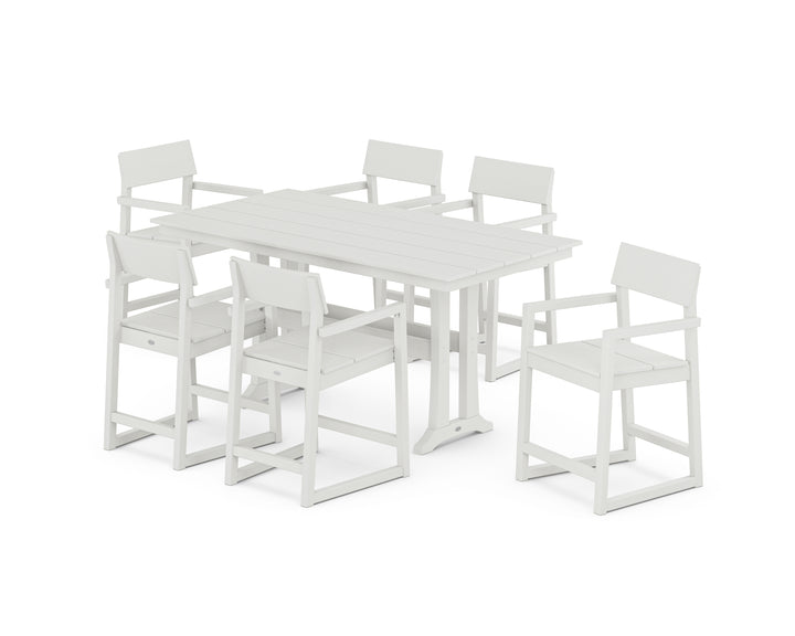 POLYWOOD® EDGE Arm Chair 7-Piece Farmhouse Counter Set with Trestle Legs