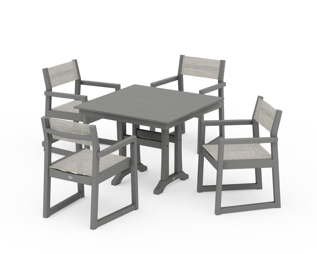 POLYWOOD® EDGE Sling 5-Piece Farmhouse Dining Set with Trestle Legs