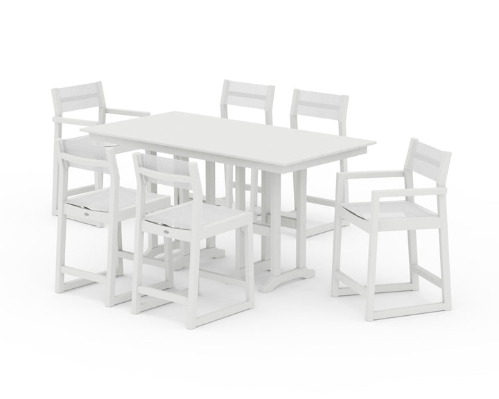 POLYWOOD® EDGE Sling 7-Piece Farmhouse Counter Set with Trestle Legs