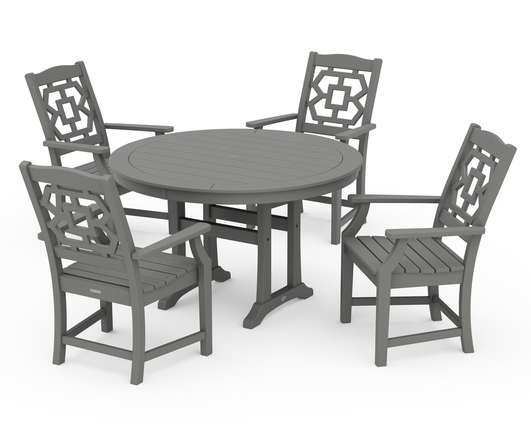 Martha Stewart by POLYWOOD® Chinoiserie 5-Piece Round Dining Set with Trestle Legs