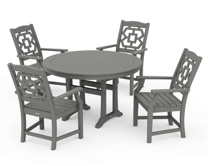 Martha Stewart by POLYWOOD® Chinoiserie 5-Piece Round Dining Set with Trestle Legs
