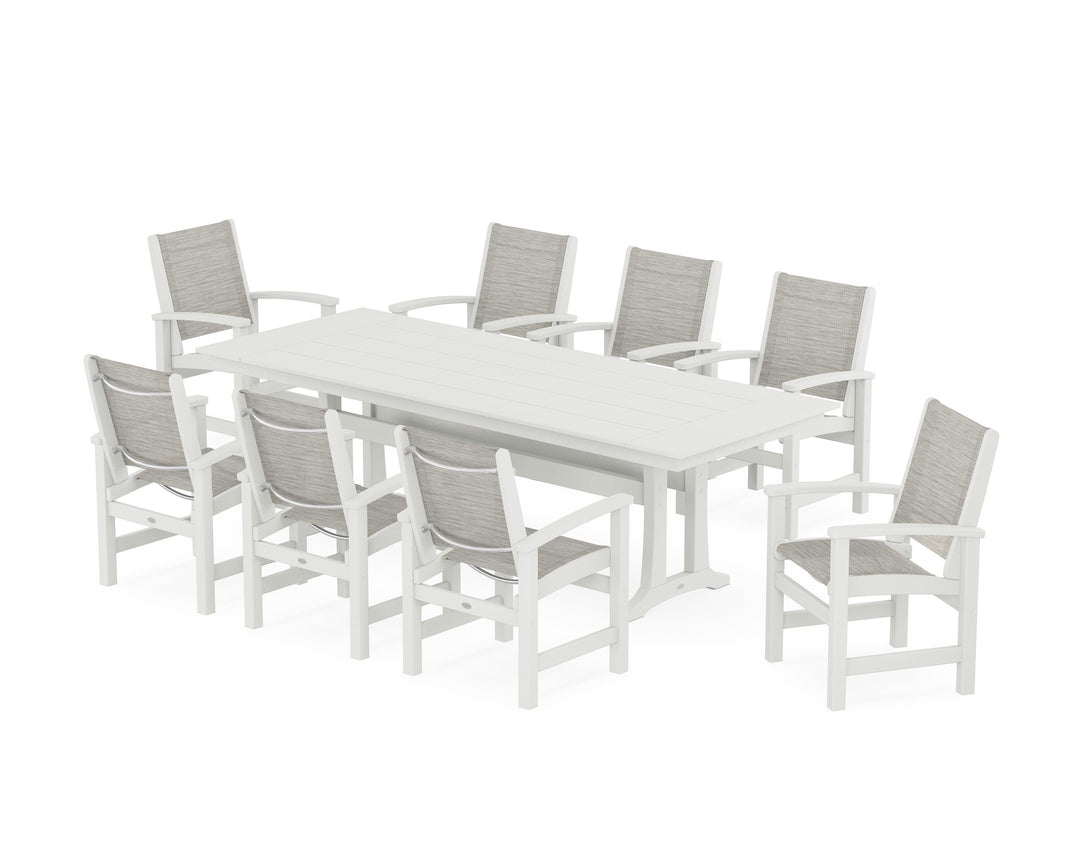 POLYWOOD® Coastal 9-Piece Farmhouse Dining Set with Trestle Legs