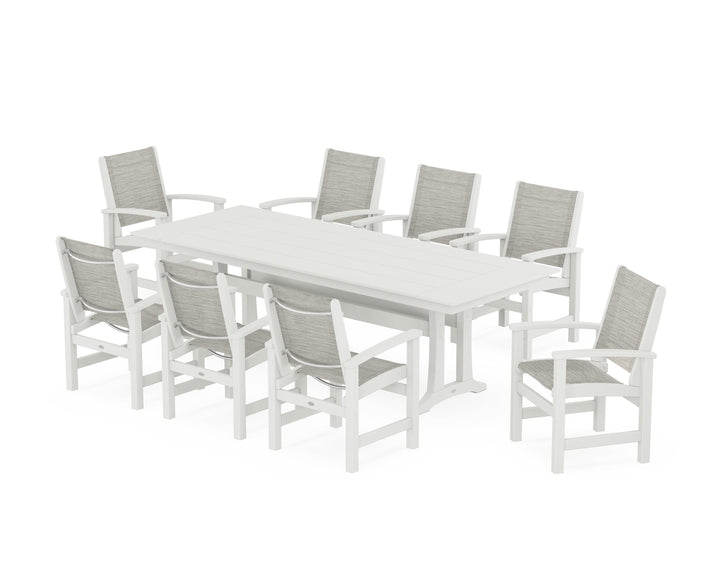 POLYWOOD® Coastal 9-Piece Farmhouse Dining Set with Trestle Legs