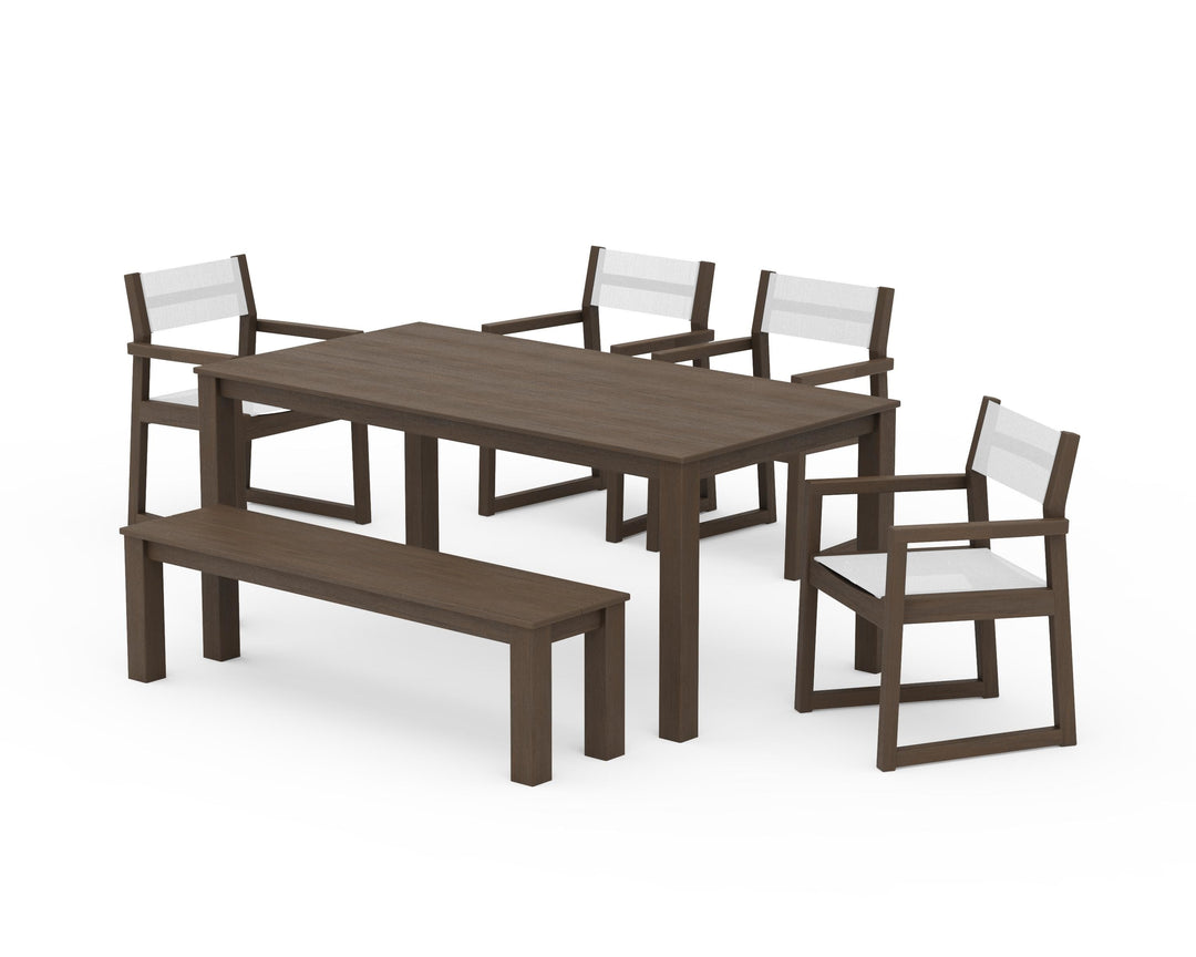 POLYWOOD® EDGE Sling Arm Chair 6-Piece Parsons Dining Set with Bench