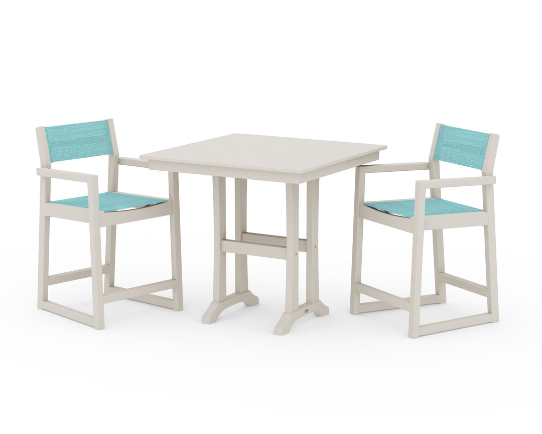 POLYWOOD® EDGE Sling Arm Chair 3-Piece Farmhouse Counter Set with Trestle Legs