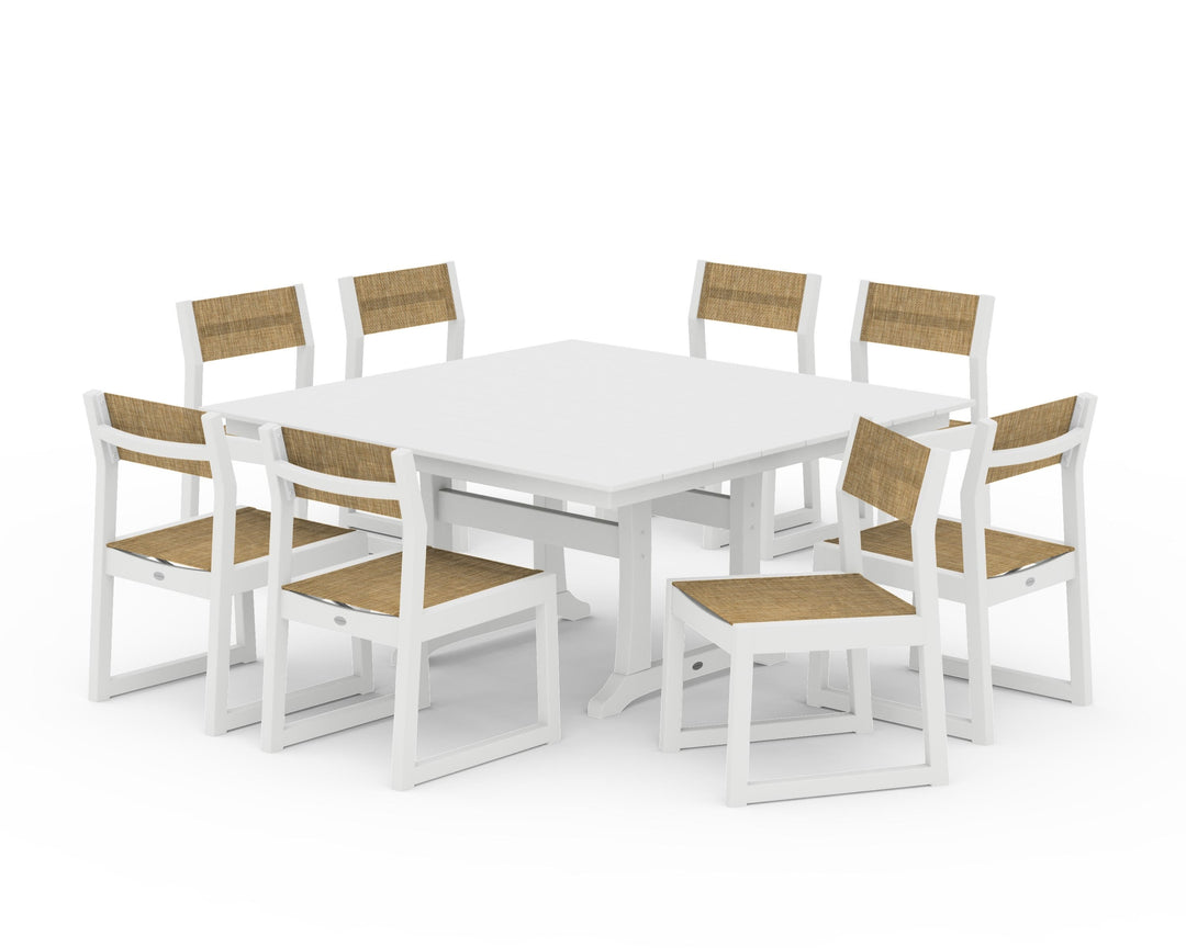 POLYWOOD® EDGE Sling Side Chair 9-Piece Farmhouse Trestle Dining Set