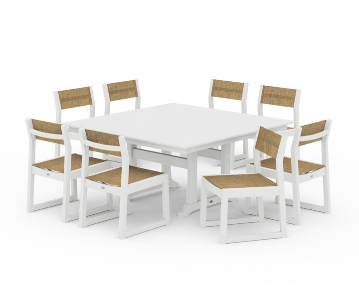 POLYWOOD® EDGE Sling Side Chair 9-Piece Farmhouse Trestle Dining Set