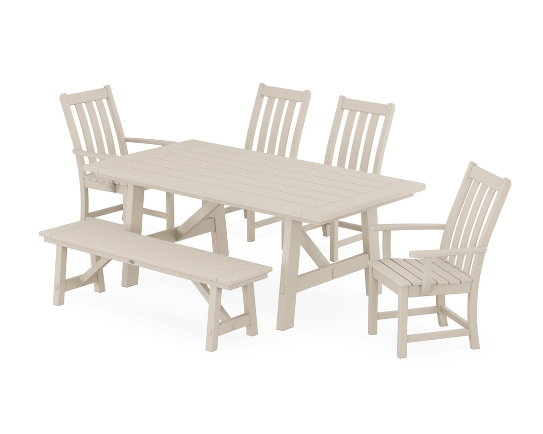 POLYWOOD® Vineyard 6-Piece Rustic Farmhouse Dining Set With Bench