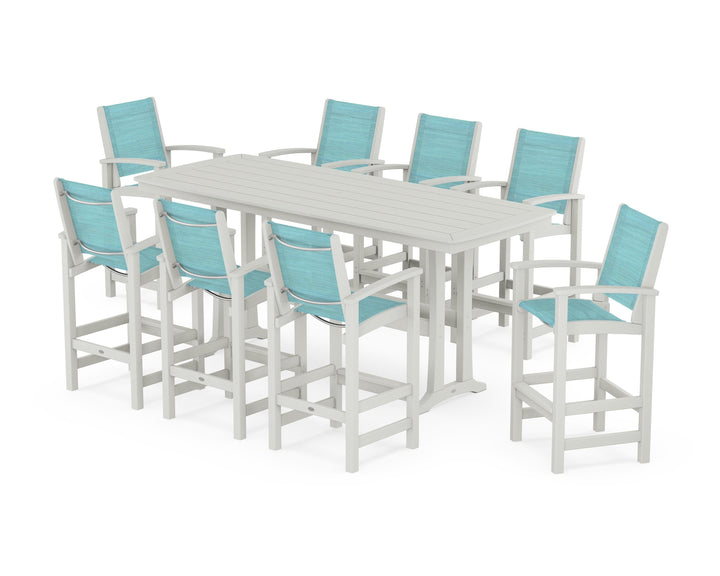 POLYWOOD® Coastal 9-Piece Bar Set with Trestle Legs