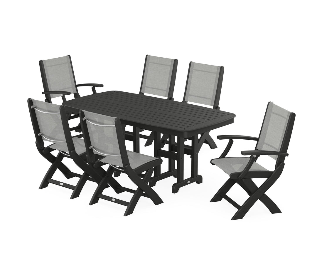 POLYWOOD® Coastal Folding Chair 7-Piece Dining Set