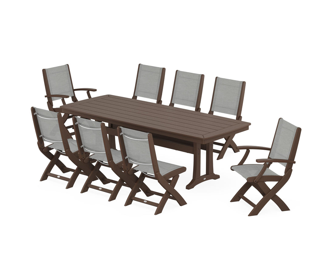 POLYWOOD® Coastal Folding 9-Piece Dining Set with Trestle Legs