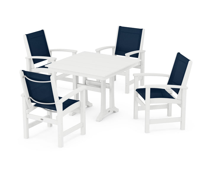 POLYWOOD® Coastal 5-Piece Farmhouse Dining Set With Trestle Legs