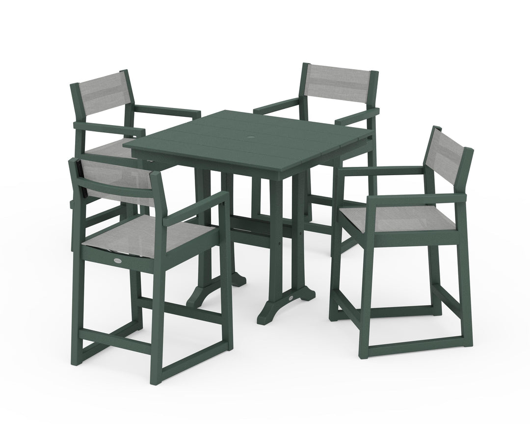 POLYWOOD® EDGE Sling Arm Chair 5-Piece Farmhouse Counter Set with Trestle Legs