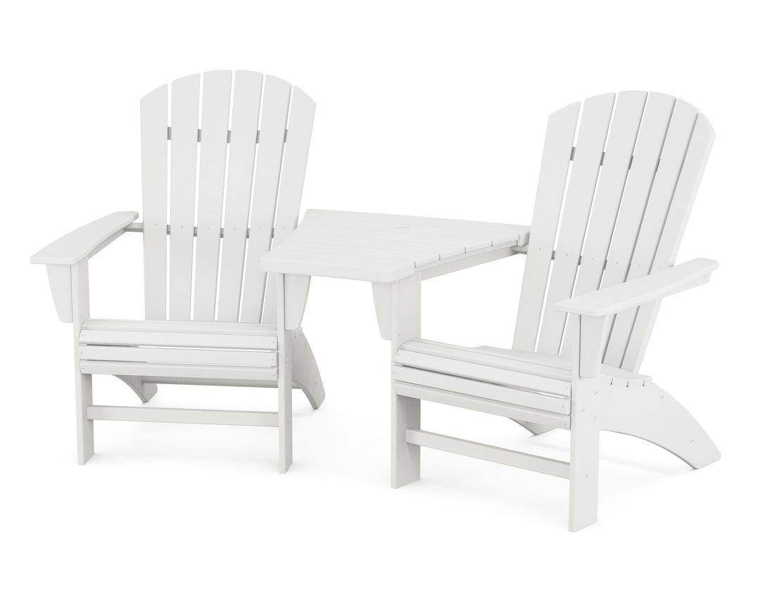 POLYWOOD® Nautical 3-Piece Curveback Adirondack Set with Angled Connecting Table