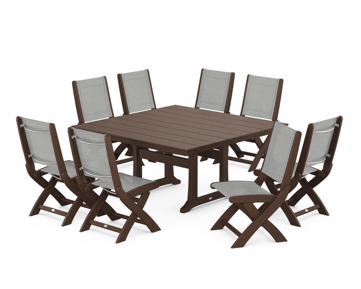 POLYWOOD® Coastal Folding Side Chair 9-Piece Farmhouse Dining Set