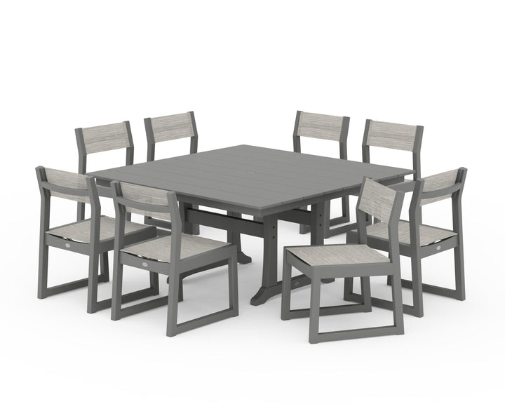 POLYWOOD® EDGE Sling Side Chair 9-Piece Farmhouse Trestle Dining Set