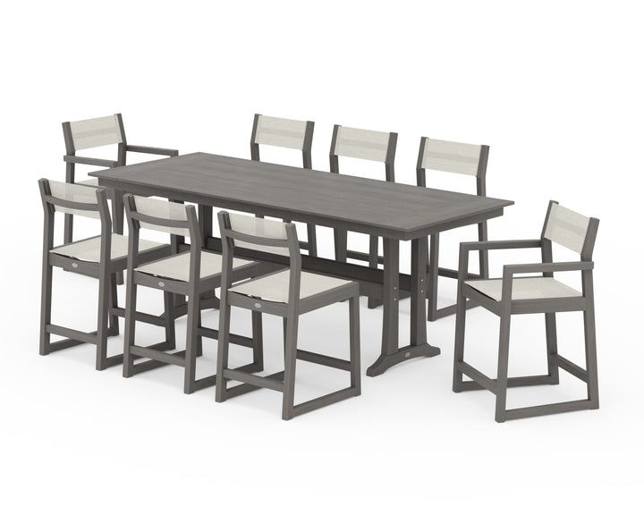 POLYWOOD® EDGE Sling 9-Piece Farmhouse Counter Set with Trestle Legs