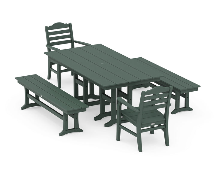 POLYWOOD® Savannah 5-Piece Farmhouse Dining Set with Benches