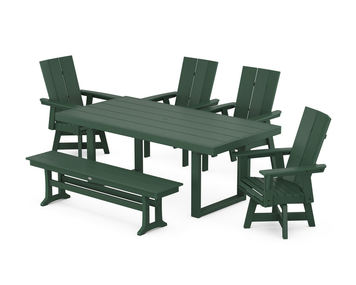 POLYWOOD® Modern Curveback Adirondack Swivel Chair 6-Piece Dining Set with Bench