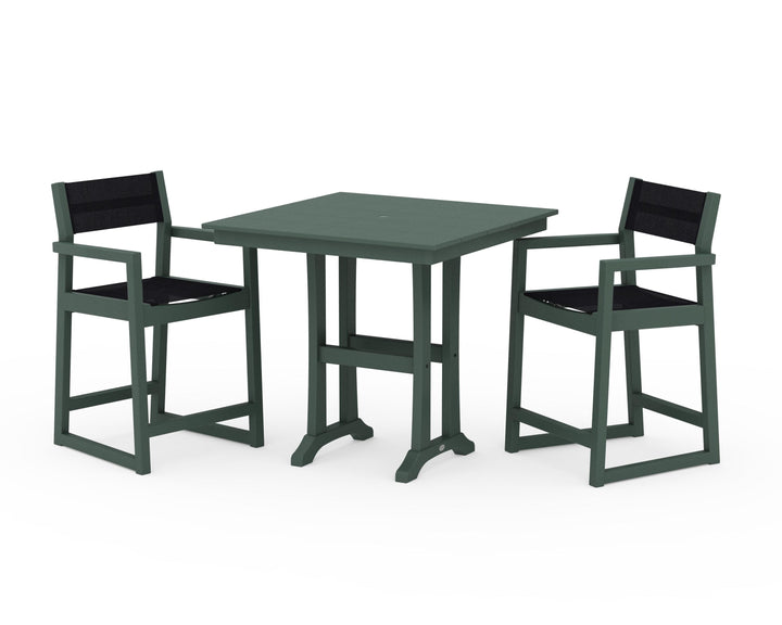 POLYWOOD® EDGE Sling Arm Chair 3-Piece Farmhouse Counter Set with Trestle Legs