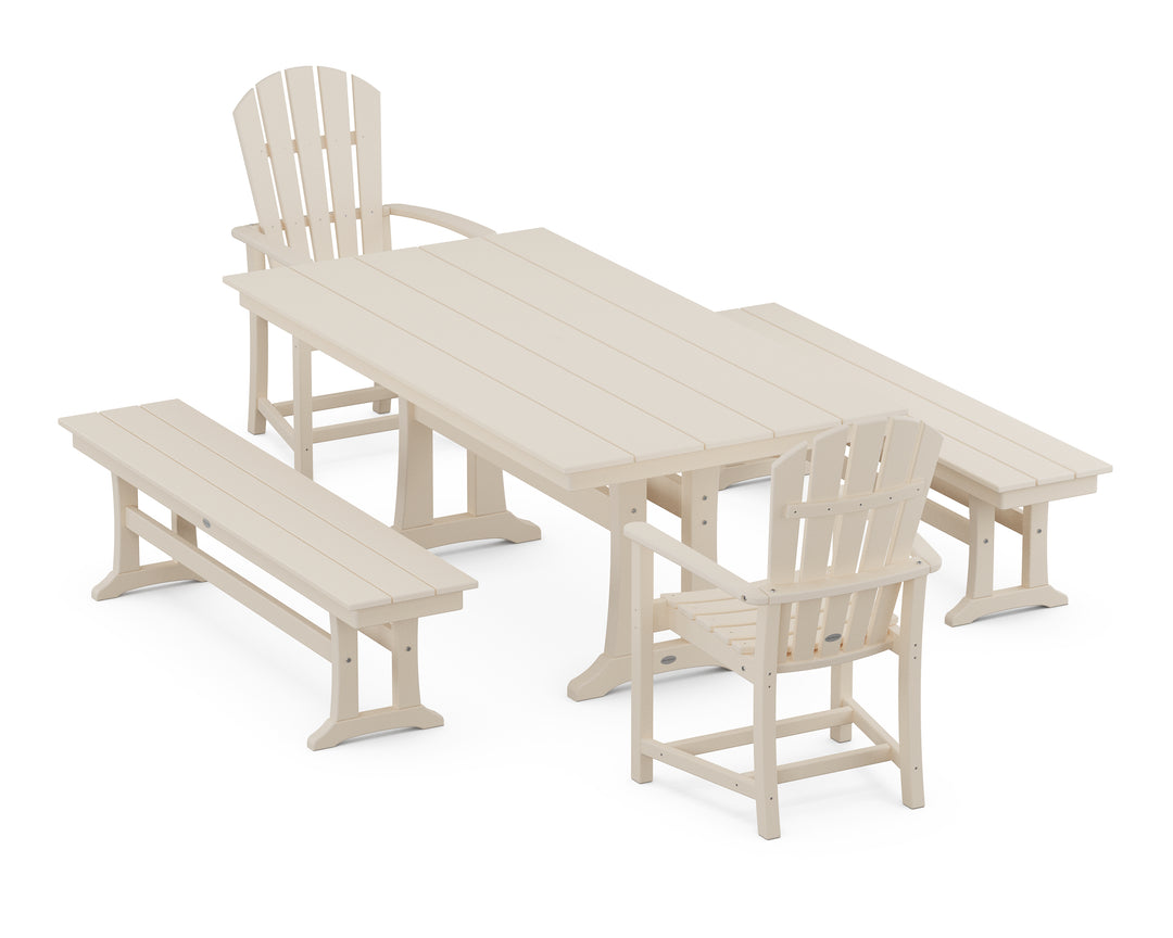 POLYWOOD® Palm Coast 5-Piece Farmhouse Dining Set With Trestle Legs