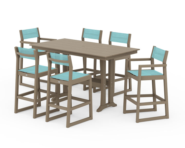 POLYWOOD® EDGE Sling 7-Piece Farmhouse Bar Set with Trestle Legs