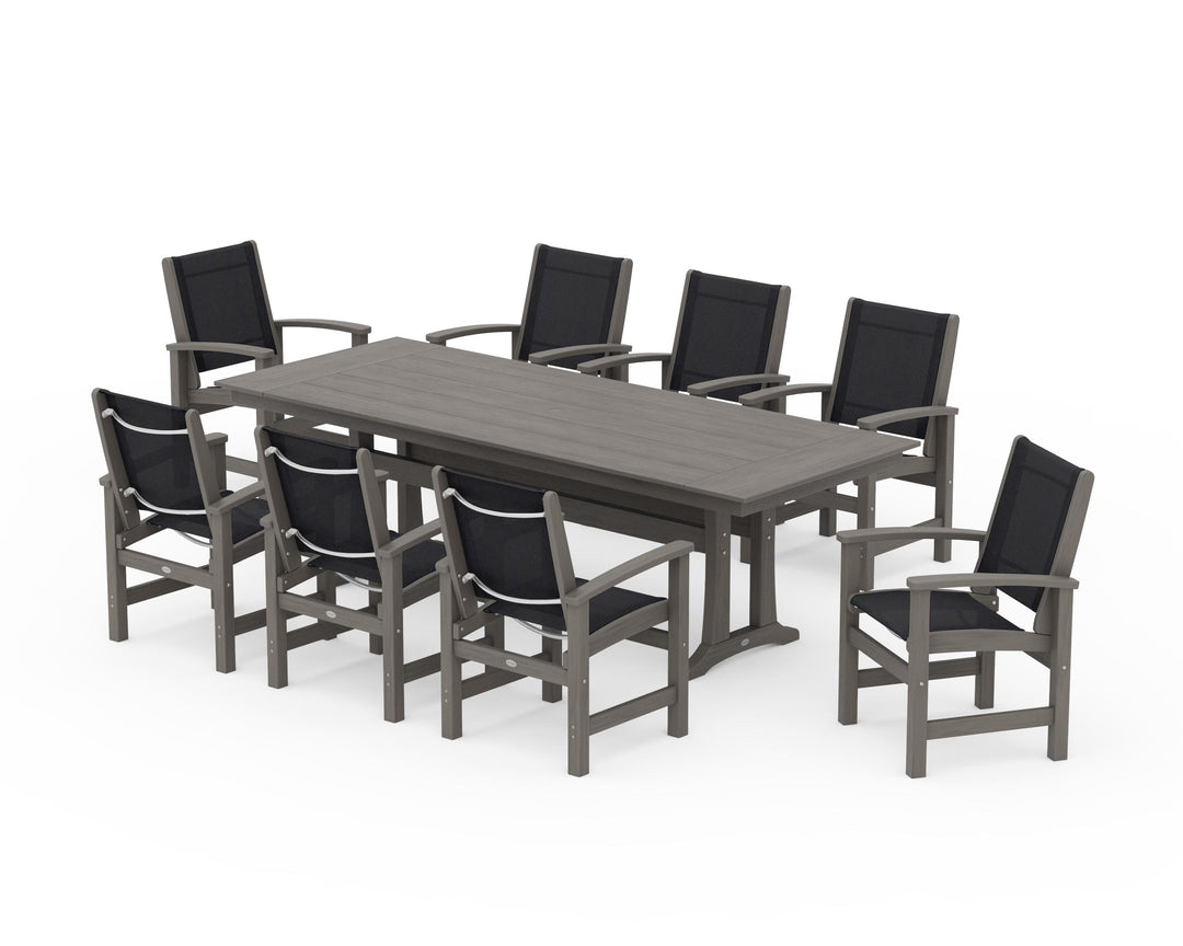 POLYWOOD® Coastal 9-Piece Farmhouse Dining Set with Trestle Legs