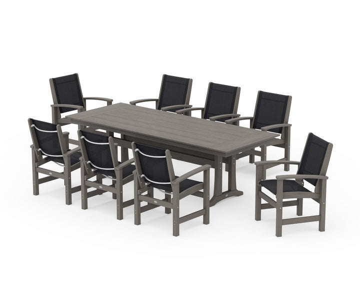 POLYWOOD® Coastal 9-Piece Farmhouse Dining Set with Trestle Legs