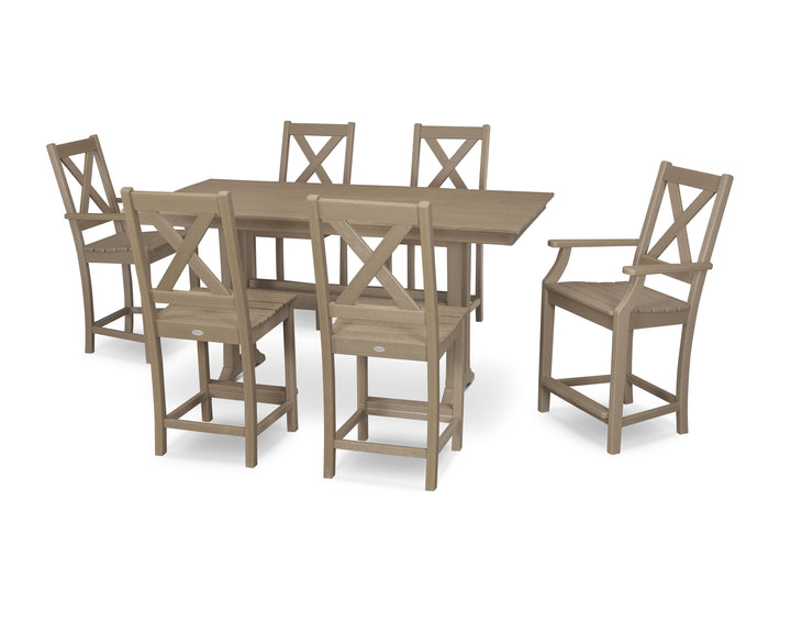POLYWOOD® Braxton 7-Piece Farmhouse Trestle Counter Set