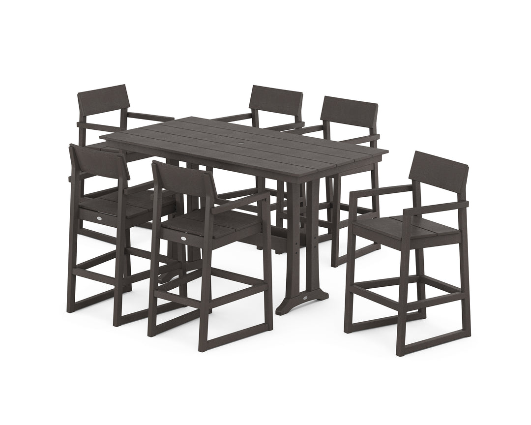 POLYWOOD® EDGE Arm Chair 7-Piece Farmhouse Bar Set with Trestle Legs