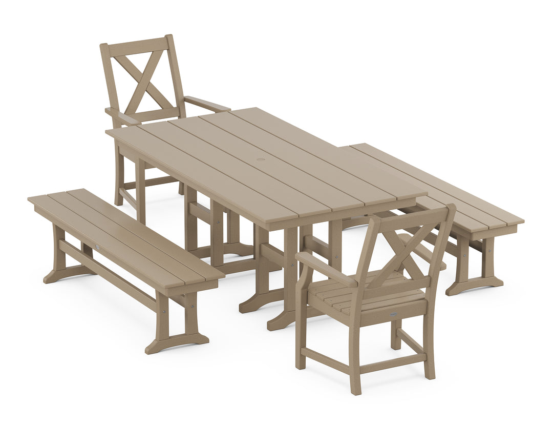 POLYWOOD® Braxton 5-Piece Farmhouse Dining Set with Benches