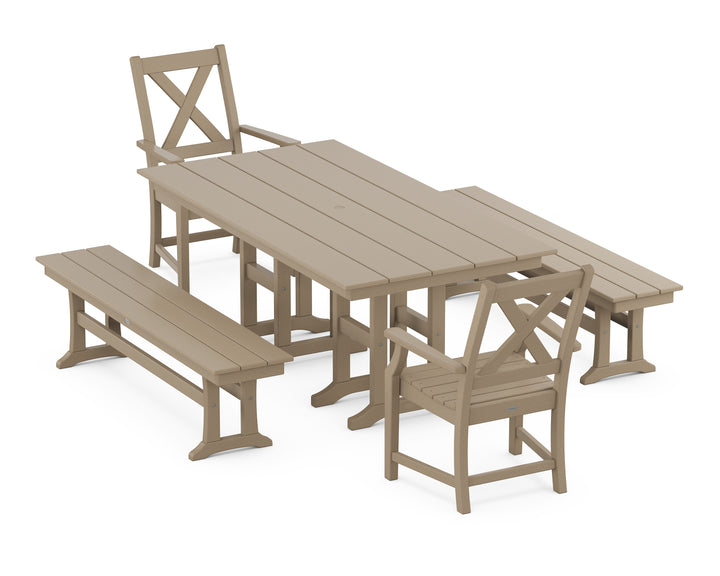 POLYWOOD® Braxton 5-Piece Farmhouse Dining Set with Benches