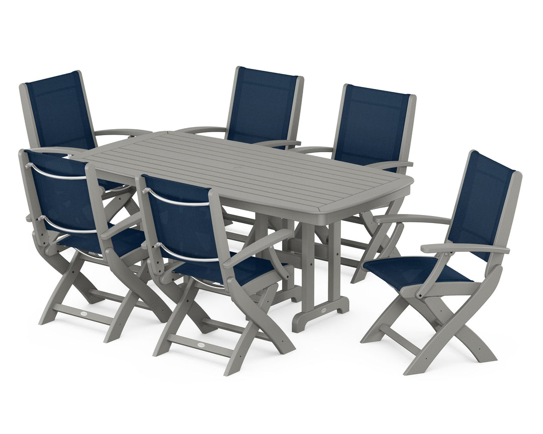 POLYWOOD® Coastal Folding Arm Chair 7-Piece Dining Set
