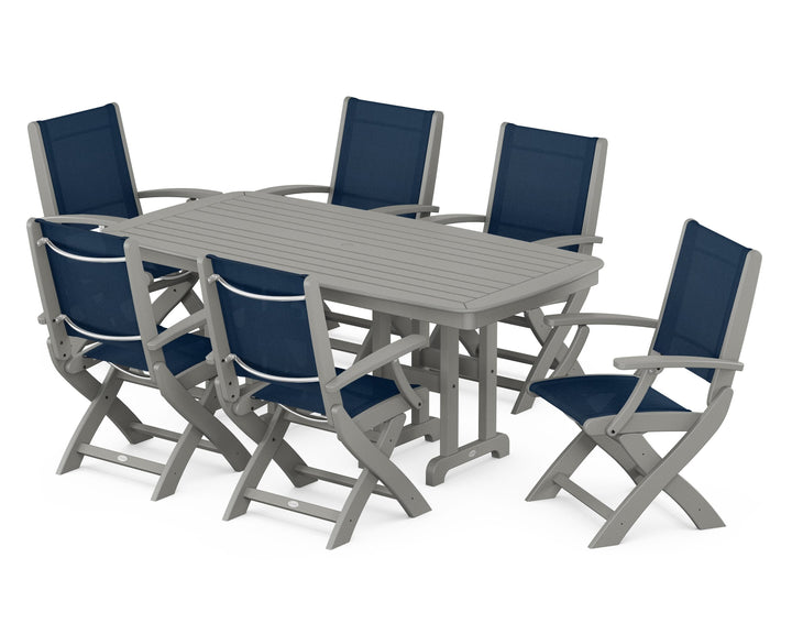 POLYWOOD® Coastal Folding Arm Chair 7-Piece Dining Set