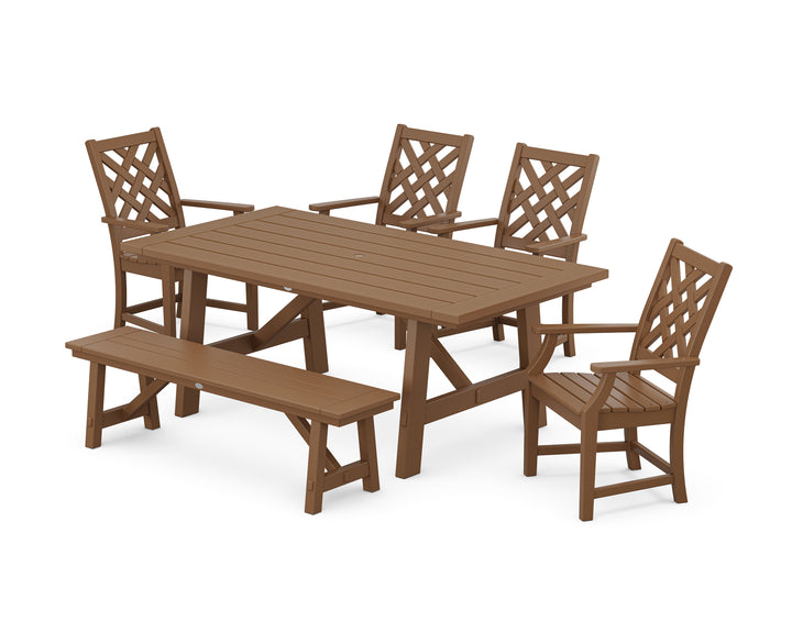 Country Living Wovendale 6-Piece Rustic Farmhouse Dining Set with Bench