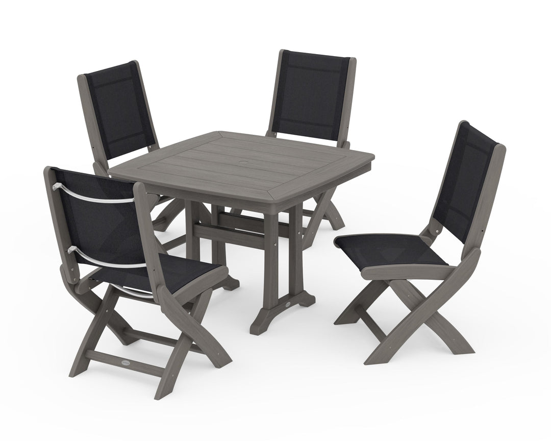 POLYWOOD® Coastal Folding Side Chair 5-Piece Dining Set with Trestle Legs